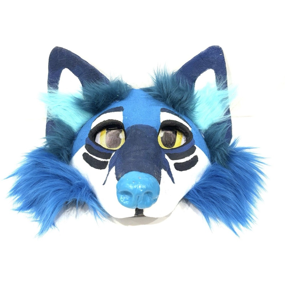Blue Wolf Fursuit Head Mask Faux Fur Animal Costume Cosplay Character